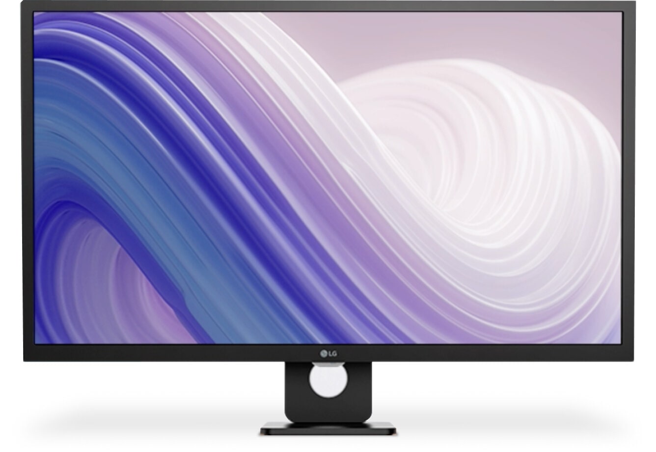 LG Smart Monitor with soft wave-inspired screen background and color selection dots beside the display.