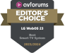 Badge labeled 'AV Forums Editor's Choice LG WebOS 23 Best Smart TV System 2023/2024.'