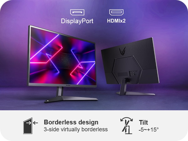 Two monitor images showing the front and back of the monitor.