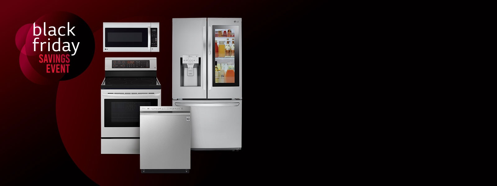 LG Appliance product collage on black background