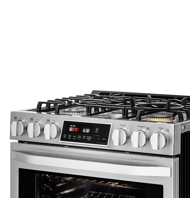 LG LDG3017ST 30 Inch Freestanding Gas Double Oven Range with 5 Sealed  Burners, SuperBoil Burner, 6.1 cu. ft. Total Capacity, Griddle, EvenJet  Convection System, Infrared Grill System, WideView Window and Brilliant  Blue Interior