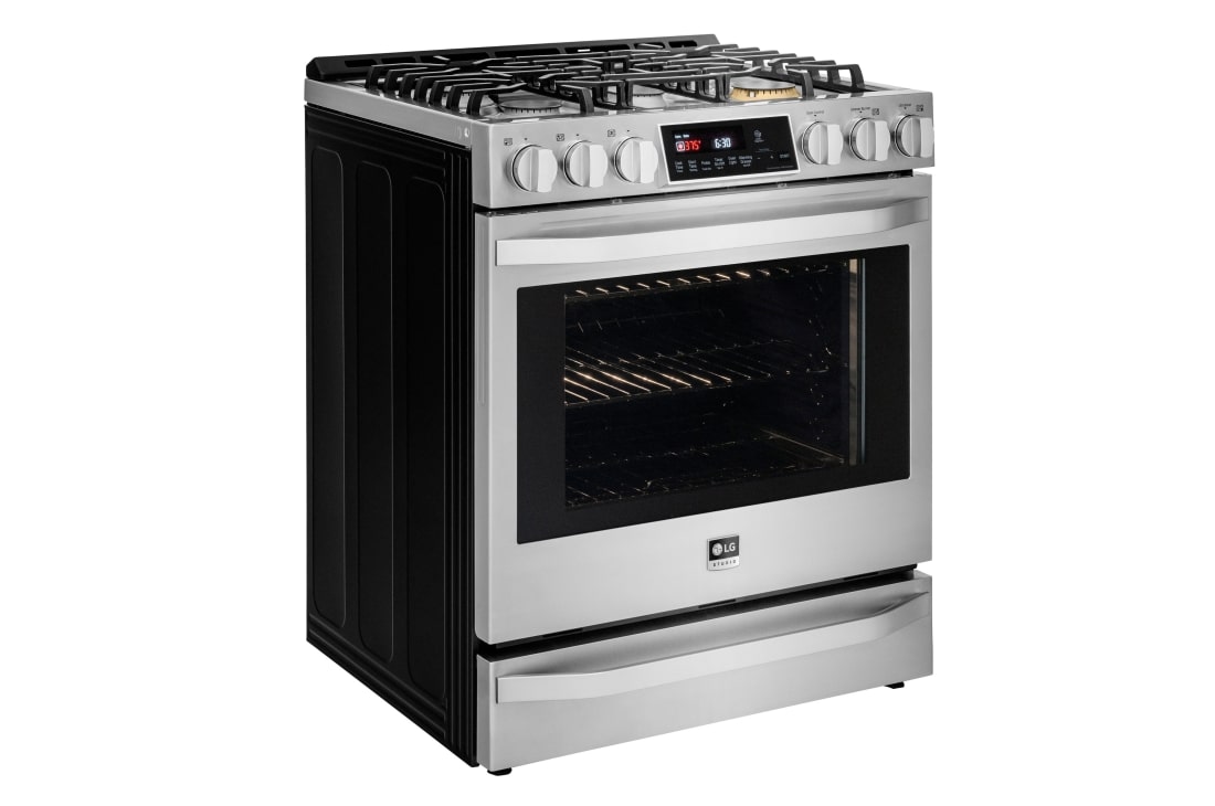 LG LDG3017ST 30 Inch Freestanding Gas Double Oven Range with 5 Sealed  Burners, SuperBoil Burner, 6.1 cu. ft. Total Capacity, Griddle, EvenJet  Convection System, Infrared Grill System, WideView Window and Brilliant  Blue Interior