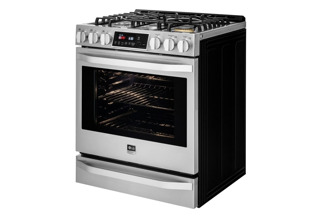 LG LDG3017ST 30 Inch Freestanding Gas Double Oven Range with 5 Sealed  Burners, SuperBoil Burner, 6.1 cu. ft. Total Capacity, Griddle, EvenJet  Convection System, Infrared Grill System, WideView Window and Brilliant  Blue Interior