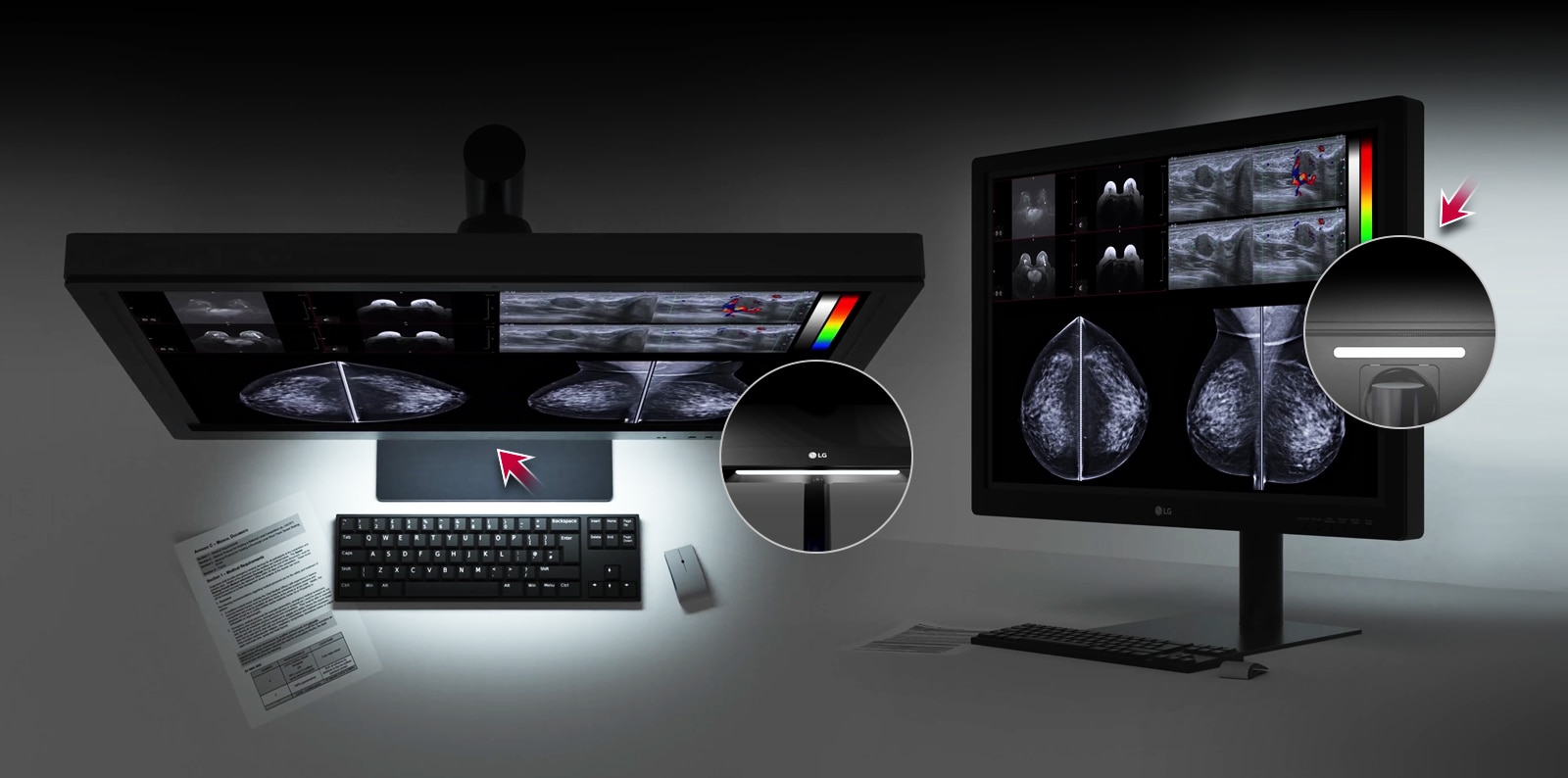 31” 12MP IPS Diagnostic Monitor for Mammography with down and wall lighting