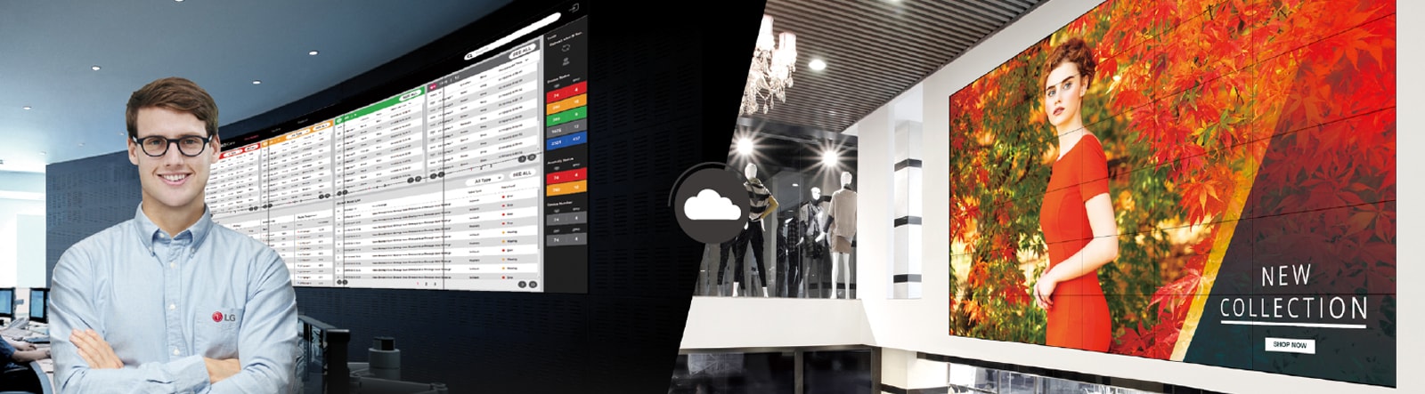 The LG employee is remotely monitoring the VM5J-H installed in a different place by using cloud-based LG monitoring solution.