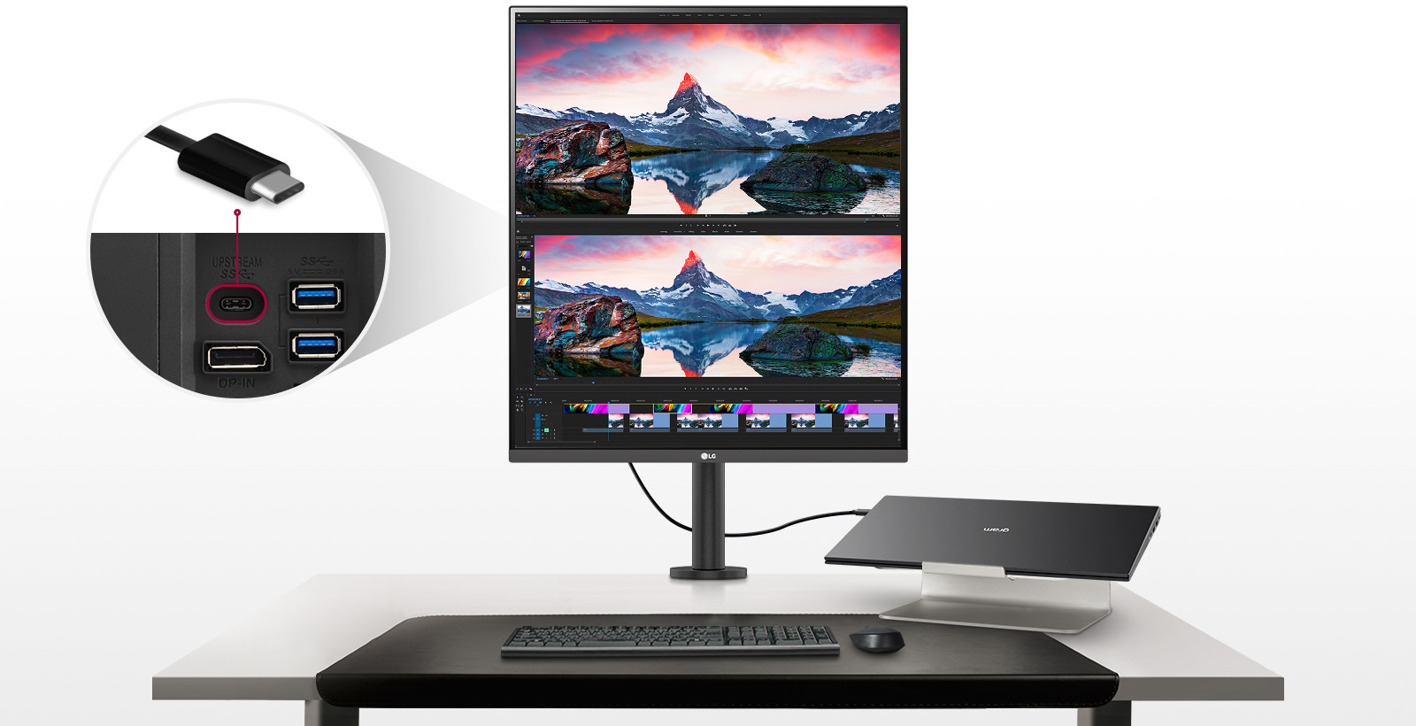 27.6” 16:18 SDQHD DualUp Ergonomic Monitor with Nano IPS Technology,  USB-Type C™, Dynamic Action Sync, & Flicker Safe