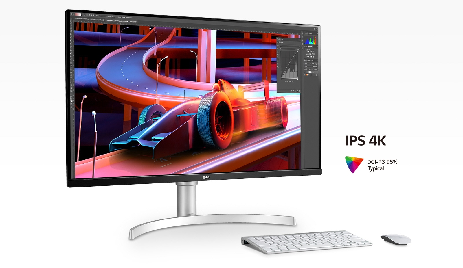 IPS 4K, and DCI-P3 95% (Typ.) for suitable clarity, precision and color expression