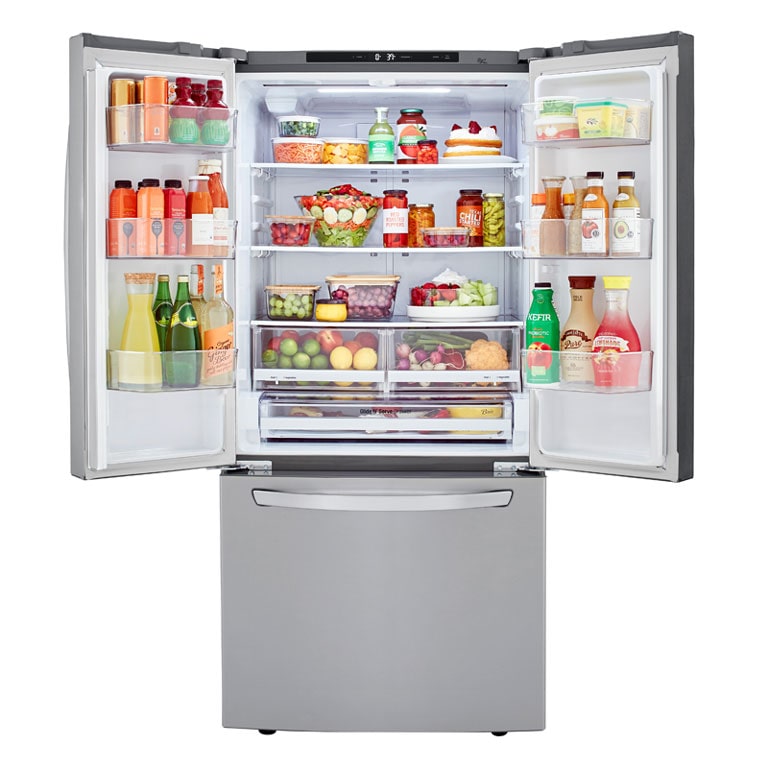 LG LRFCS25D3S refrigerator showcasing interior width