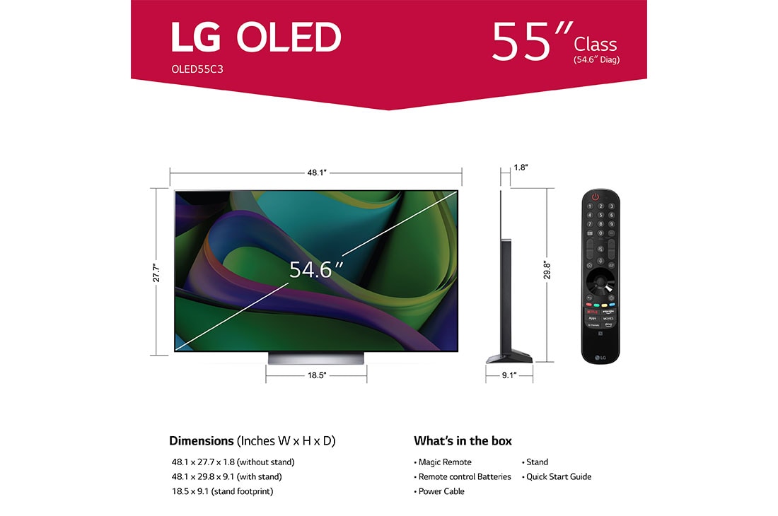 LG 55 Inch Class C3 Series OLED evo 4K UHD Smart webOS 23 w/ ThinQ AI ...