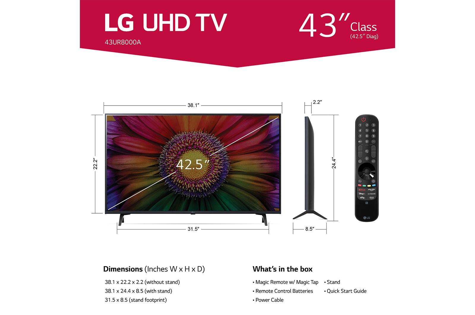 Lg 43 Inch Class Ur8000 Series Led 4k Uhd Smart Webos 23 W Thinq Ai Tv 43ur8000aua Lg Usa 7366