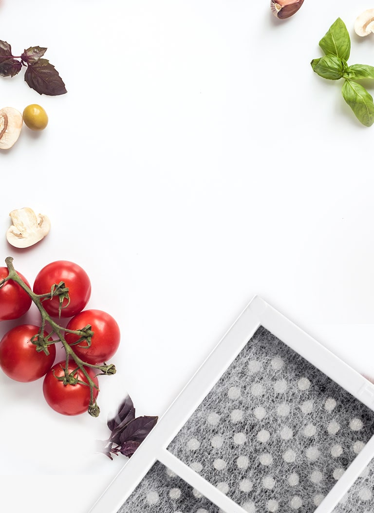 tomato,basil,mush and water filter background