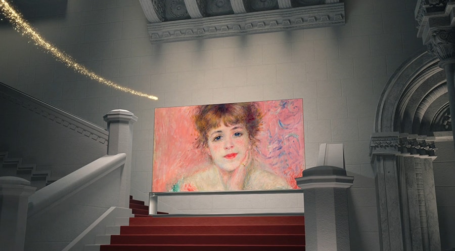 The portrait of Jeanne Samary Pierre-Auguste Renoir is displayed on the screen of LG SIGNATURE OLED 8K TV.