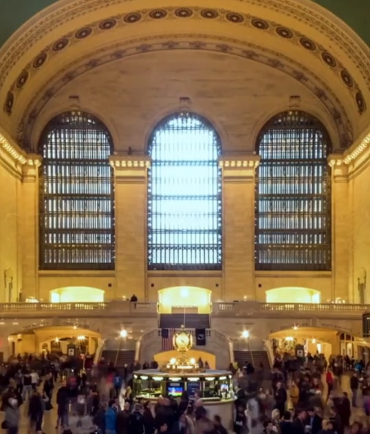 Crowds move through Grand Central Terminal.