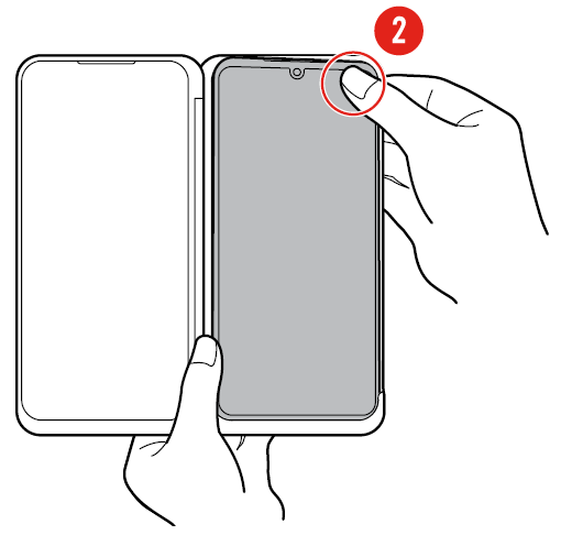 Press [1] of the phone with your finger to engage the edge of the phone with that of the case. 