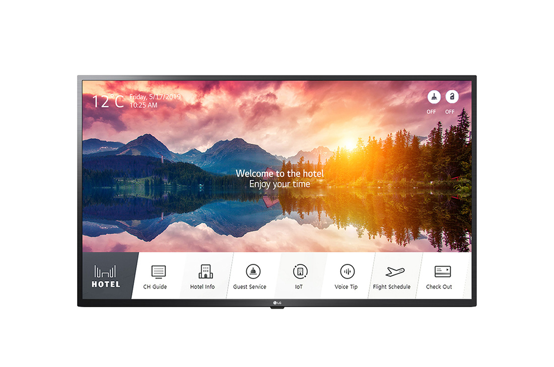 LG Гостиничный телевизор LG 65'' 65US662H0ZC | Серия US662H | 4K UHD, вид спереди с отображением контента, 65US662H0ZC
