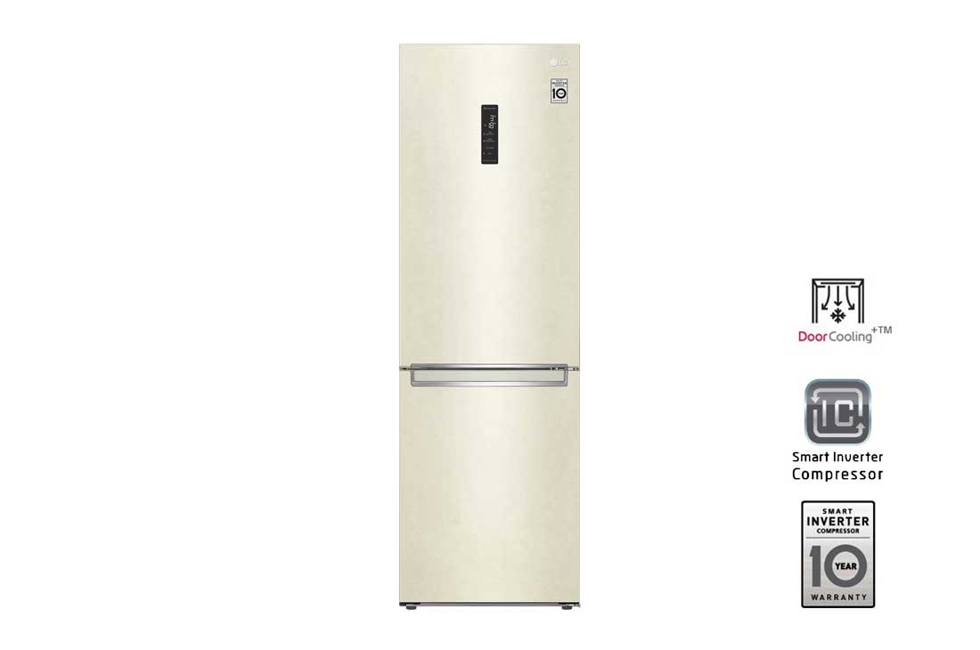 LG Объем 341 л | Холодильник LG с нижней морозильной камерой | Бежевый | DoorCooling+™ | Smart Inverter Compressor, GC-B459SEUM, GC-B459SEUM