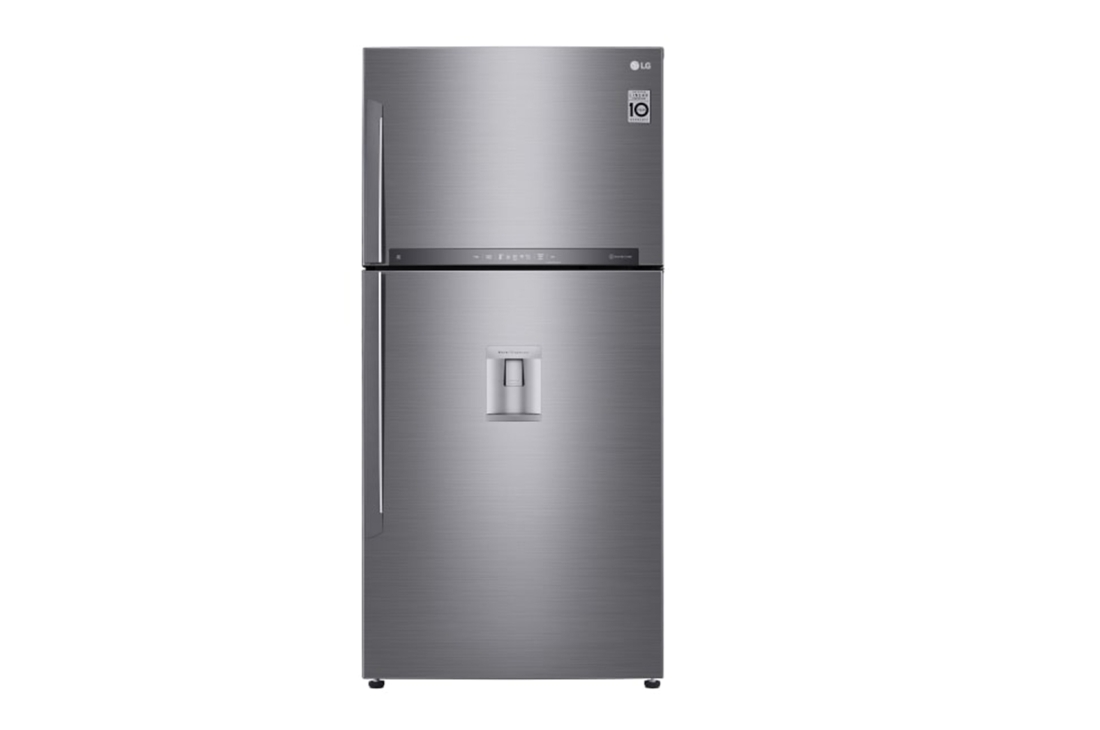 LG Объем 592 л | Холодильник LG с верхней морозильной камерой | Серый | Диспенсер для воды | Linear Inverter Compressor, front reivew, GR-F802HMHU