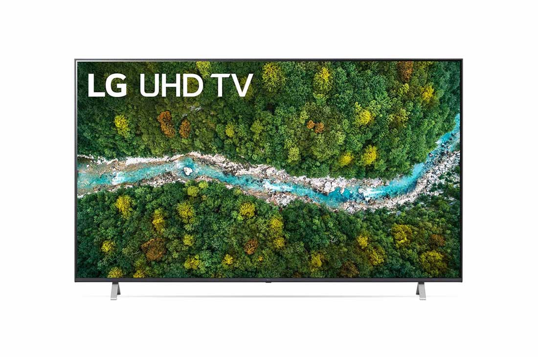 LG UP77 75'' 4K Smart UHD телевизор, вид спереди с изображением на экране, 75UP77006LB