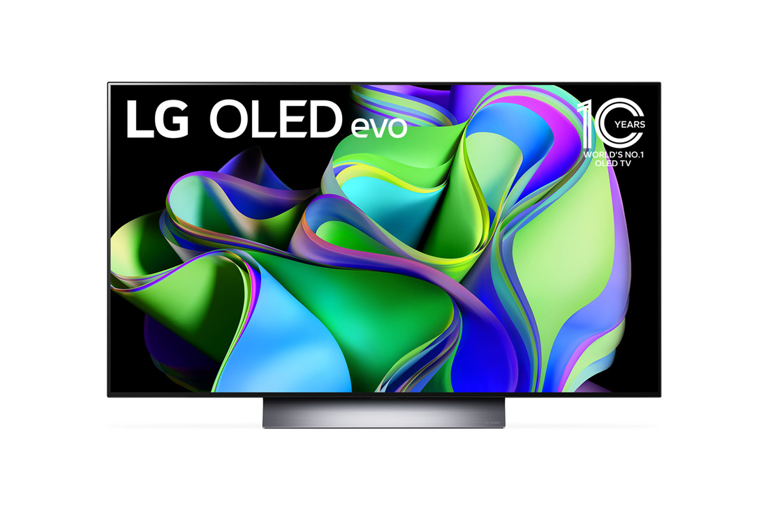 LG 48-дюймовый 4K смарт-телевизор LG OLED evo C3 2023 года, Вид спереди LG OLED evo c эмблемой «OLED №1 в мире в течение 10 лет»., OLED48C3RLA