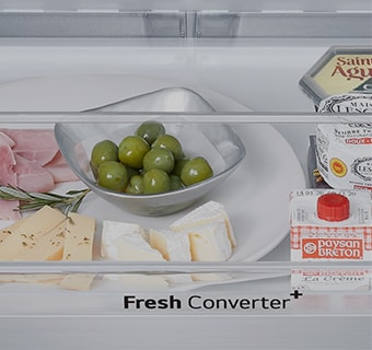 Hình ảnh cận cảnh tính năng fresh converter trong tủ lạnh lg cửa kiểu pháp với insta view.