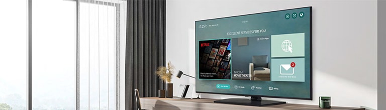 Nội dung khách sạn bao gồm ứng dụng Netflix được hiển thị trên TV bên trong phòng khách sạn.