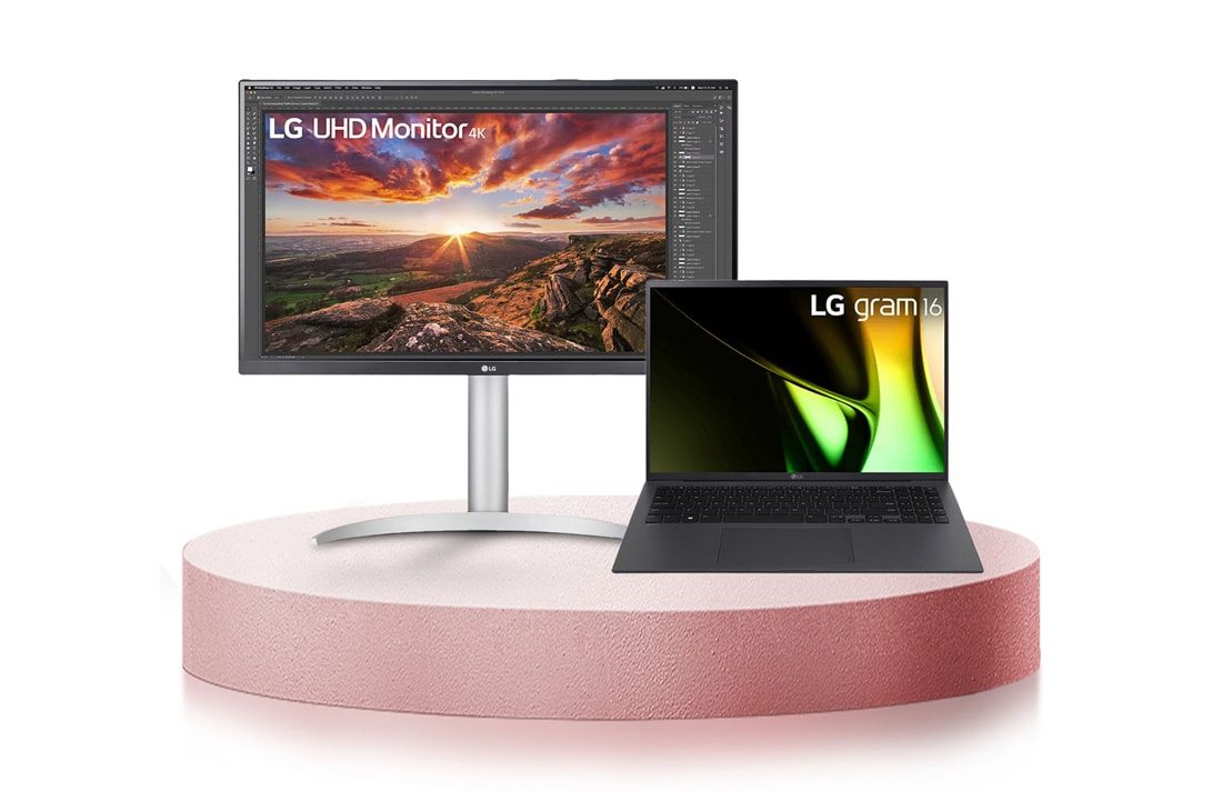 LG Combo Laptop LG gram 16 inch, hệ điều hành Windows Home Adv 11, core i7, RAM 16GB SSD 512GB với Màn hình USB Type-C™ 27UP850N-W, Bundle image, 16AH76.27UP8