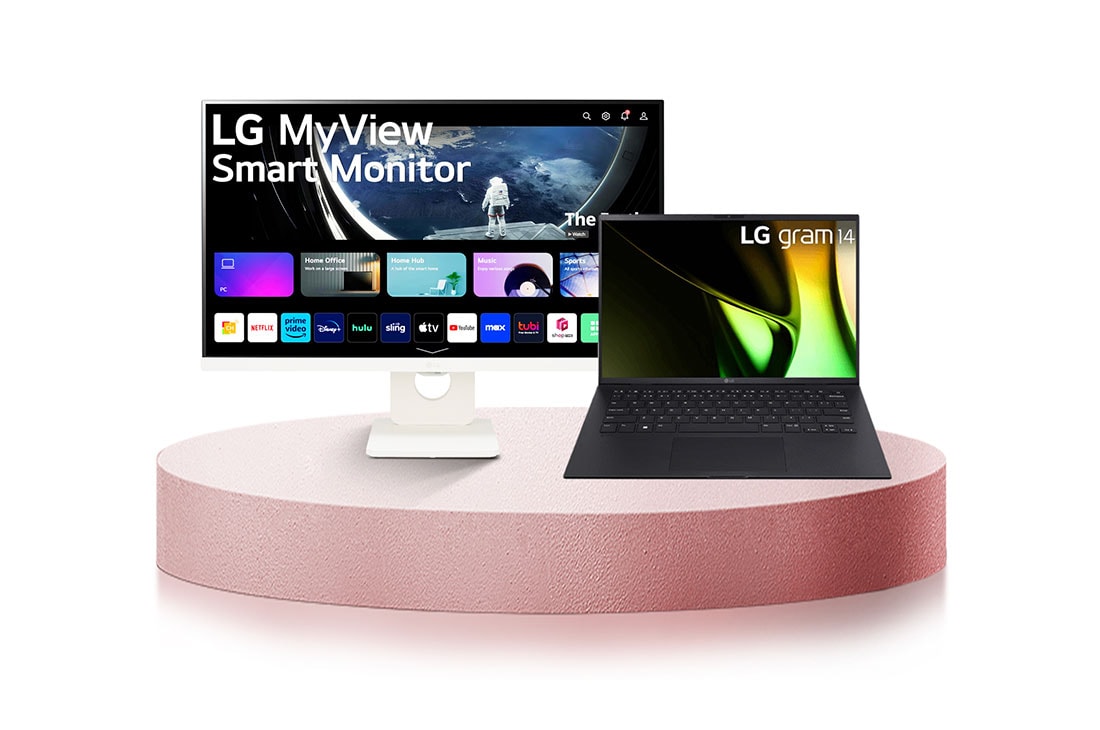 LG Combo Laptop LG gram 14 inch, hệ điều hành Windows Home Adv 11, core i7, RAM 16GB SSD 512GB & Màn hình thông minh IPS LG MyView 25'' Full HD với webOS, front view , 14AH75.25SR