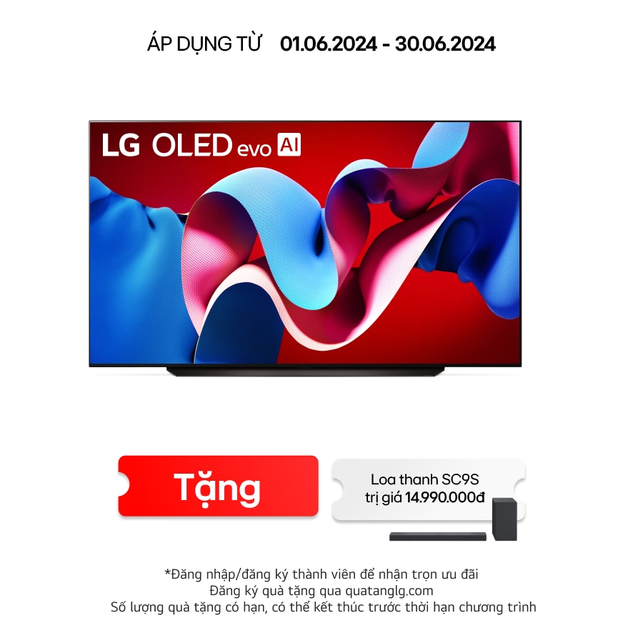 LG 83 Inch LG OLED evo C4 4K Smart TV OLED83C4, Hình ảnh mặt trước với LG OLED TV evo, OLED C4, Hình ảnh biểu tượng OLED 11 năm đứng đầu thế giới và logo webOS Re:New Program trên màn hình, OLED83C4PSA