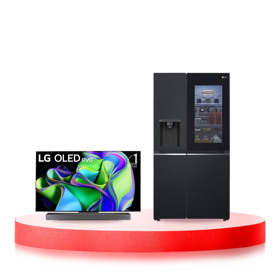 LG Combo Tivi LG OLED evo C3 55 inch 2023 4K Smart TV | OLED55C3 & Tủ lạnh LG Instaview lấy nước ngoài UVnano 635L màu đen GR-G257BL, Bundle image, O55C3G257B.ABAE