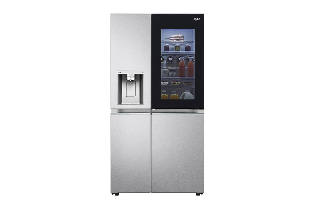 LG Tủ lạnh LG Side by side Instaview Door-in-door và ngăn lấy nước ngoài UV nano 635L màu bạc GR-X257JS, hình ảnh đèn chiếu lên thực phẩm ở mặt trước, GR-X257JS